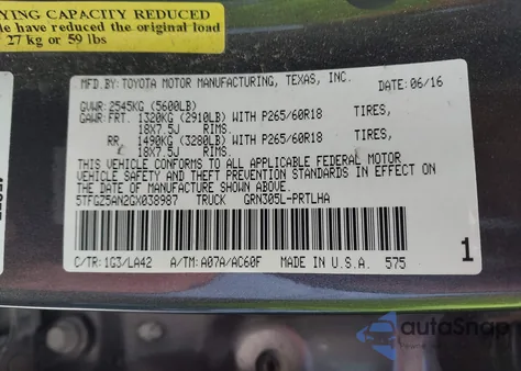 2016 Toyota Tacoma Limited z USA, uszkodzony, nr VIN 5TFGZ5AN2GX038987